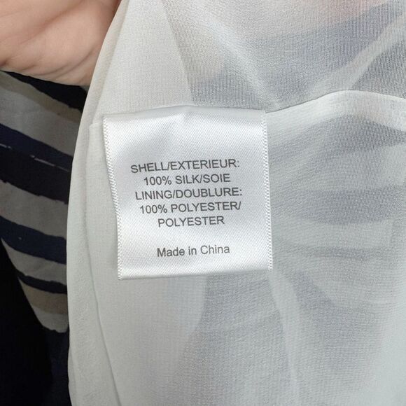 TORY BURCH | Silk Navy Blue, White, Beige, Black Striped Dress Women’s Size 10 - Picture 6 of 8